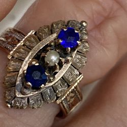 10KT Gold Sapphire & & Pearl Ring From 1800’s