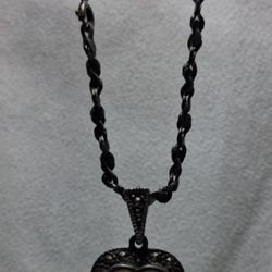 Vintage Charles Winston “CW” 925 Sterling Silver Marcasite Heart Pendant Necklace – 1980s, 20” Chain