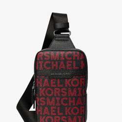 Original Brand New Michael Kors Cooper Medium Graphic Logo Sling Pack – Red/Black (Sealed)