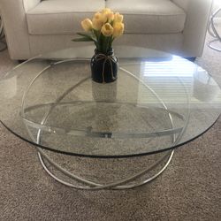 Coffee Table - Round Glass and Chrome