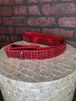 Christian Louboutin Leather Spikes Red Belt Loubi