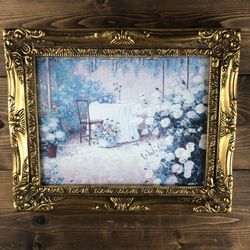 Garden Scene Floral Print in Ornate Gold Frame (12.25” x 10”)