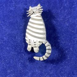 Silver and Black Cat Brooch