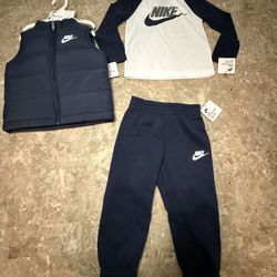 Bike Toddler Boys 3 Pc Set Sweatpants Long Sleeve Puffer Vest Black - NEW