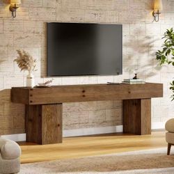 New assembled HL0388 Solid Wood TV Stand for 75-Inch Television, Farmhouse TV Entertainment Center/Stand with Asymmetrical Legs, Heavy Duty Media Cons