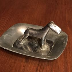 Vintage Pairpoint Pewter  Schnauzer Dog Paperweight And Tray