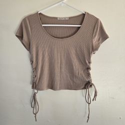 Taupe Ribbed Side-Tie Crop Top