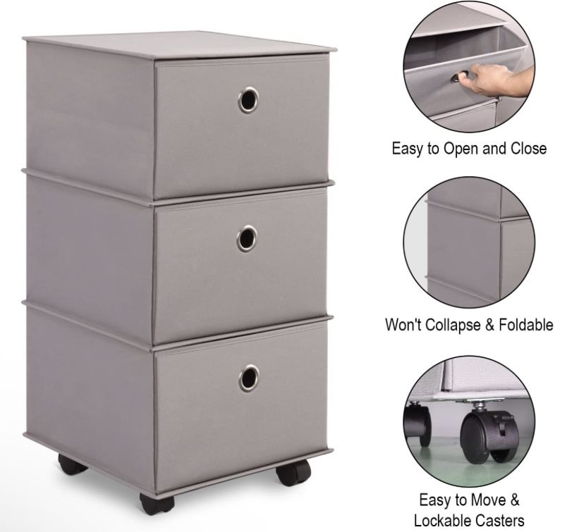 MULISOFT Fabric Dresser with 3 Drawer, Foldable 3 Drawer Storage