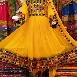 yellow afghani dress