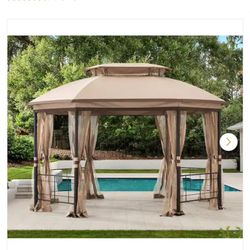 Hampton Bay Seagrove 12 ft. x 10 ft. Octagonal Steel Frame Gazebo with Tan Canopy New $220