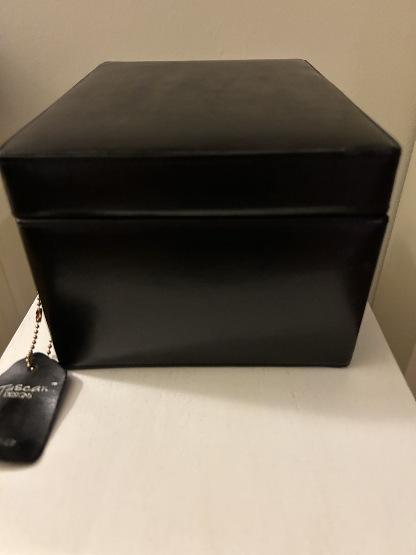 Guenine Black Leather Utility Box - Black Suede Inside - By Tuscan Designs