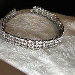 Vintage Sterling Silver Bracelet With Daimond Accent 