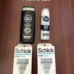 Schick Hydro Razors 2 Boxes + Nivea Body Wash & Shave Gel: 4 Items $20
