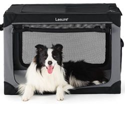 Lesure Soft Collapsible pet Crate - 36 Inch Portable Travel crate Indoor & Outdoor, 4-Door Foldable