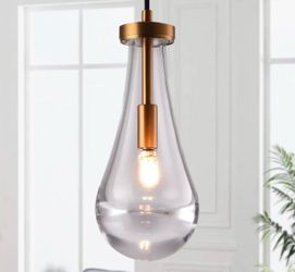 Matte Brass Pendant Lights, Modern Pendant Lights for Kitchen Island, Teardrop Glass Hanging Light Fixtures for Dining Room, Bedroom Solid Raindrop Ce