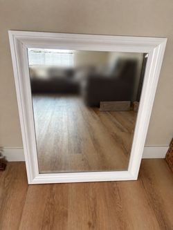 Large White Framed Wall Mirror 32” X 26”