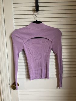 Lavender Ribbed Cutout Long Sleeve Top