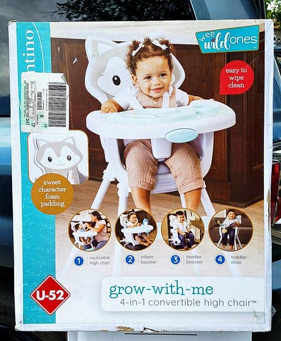 Infantino Grow-with-Me 4-in-1 Convertible High Chair, 6-36 Months, Husky