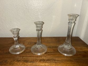 Vintage Clear Glass Candlestick Holders Set of 3