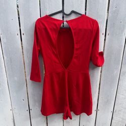 Red Open Back Romper with 3/4 Sleeves