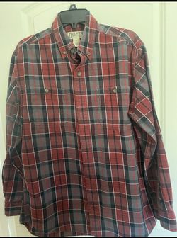 Duluth Trading Men’s Size M Plaid Deep Burgundy Gray Black Flannel Shirt.