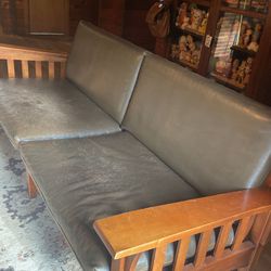 Ethan Allen Cherry & Leather Couch