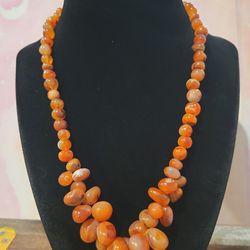 Carnelian Agate Round and Jellybean Shape Beaded 19" Necklace  F11