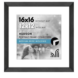 Americanflat 16x16 Picture Frame with Polished Plexiglass - Use as 12x12 Frame with Mat or Display 16x16 Photo Without Mat - Hudson Collection - Wide 