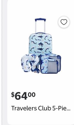 New  5-Piece Kid's Hard-Side Luggage Set with 18" Spinner Rolling Carry-on- Shark