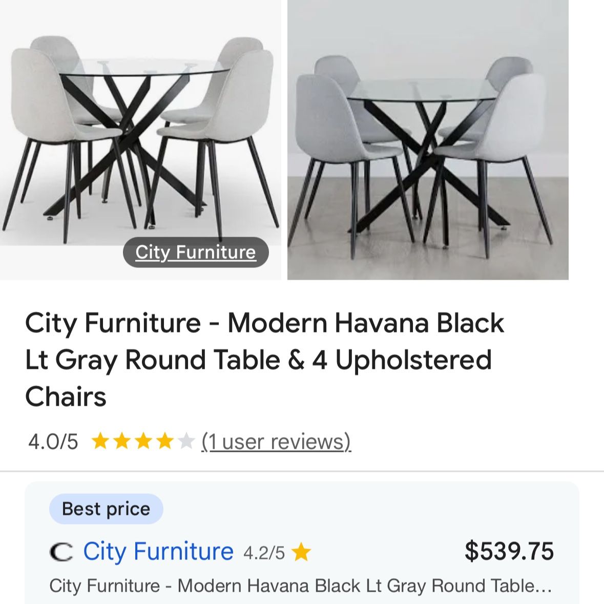 Modern Round Glass Table with 4 Gray Chairs