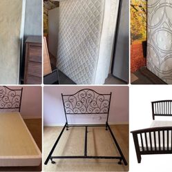 4 pc: Queen Revive $95 or beautyrest $40, box spring $40, metal frame $40, headboard $20