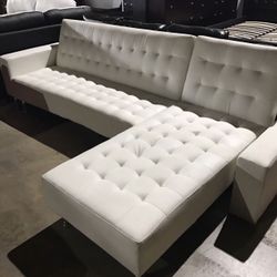 New White Leather Futon Sectional Sofa Couch