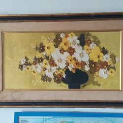 Antique colorful painting, Wood Frame,  with a signature 23 X 38