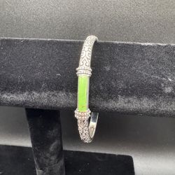 Ornate Sterling Silver Cuff W/ Green Stone