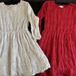 Two Christmas Holiday Winter Dresses Red Gold Beige SZ 5T