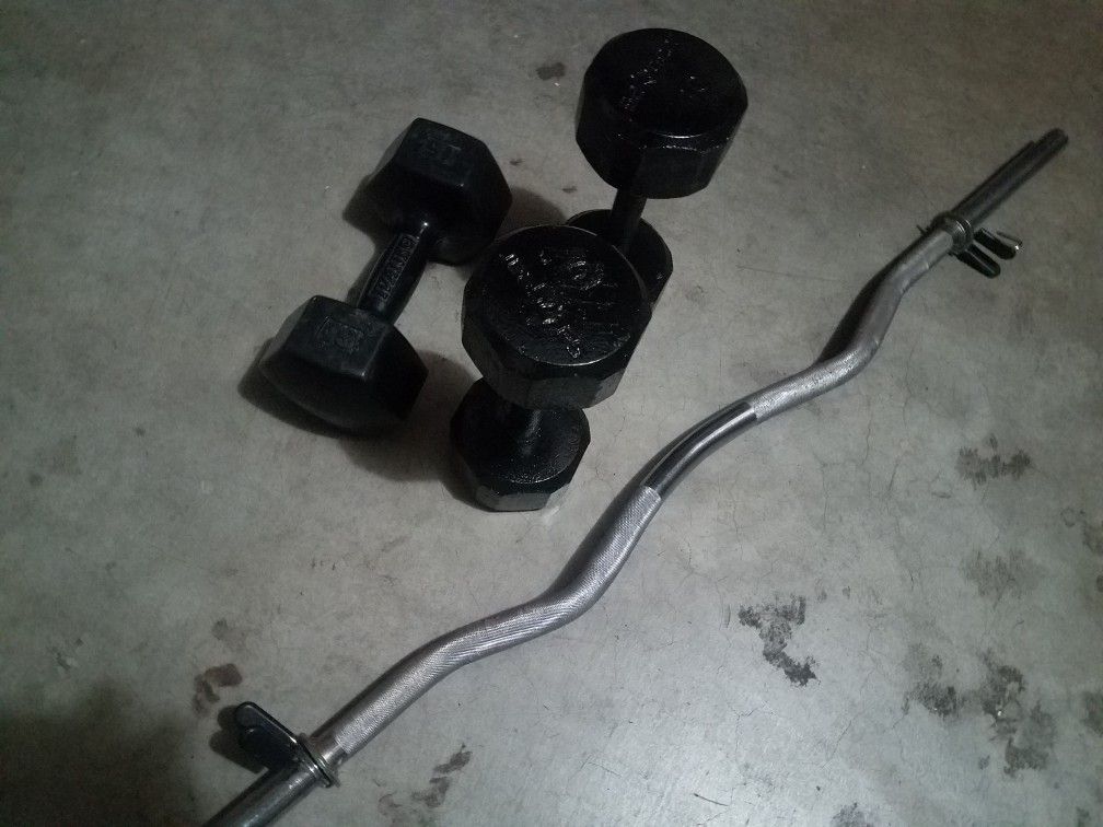 Dumbells and curl bar