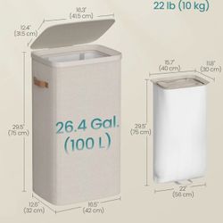 SONGMICS 26.4 Gal. Laundry Basket Hamper w/ Lid and Handles - Beige