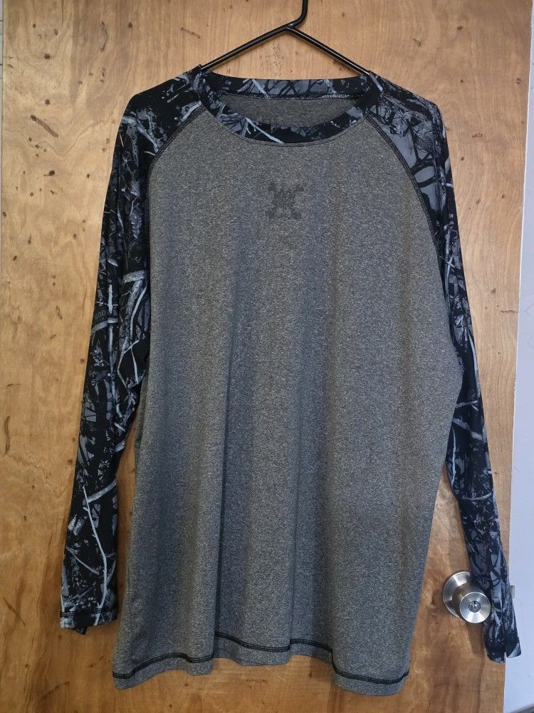 Women's Gray Long Sleeve Shirt with Camouflage Sleeves