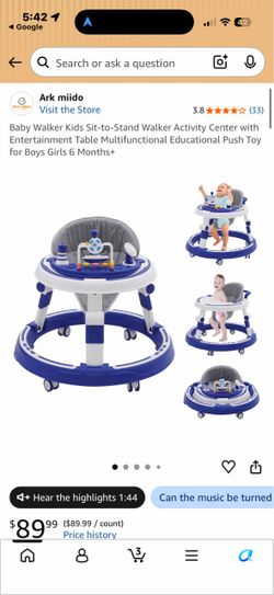 Baby Walker Kids Sit-to-Stand Walker Activity Center with Entertainment Table Multifunctional Educational Push Toy for Boys Girls 6 Months+