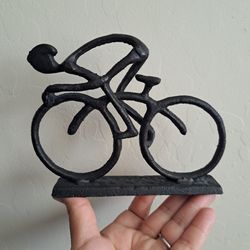 Cast Iron Rustic Racing Cyclist Bicycle Sculpture Small Tabletop Shelf Decor