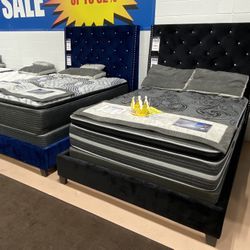 Blue Or Black Velvet Queen Size Upholstered Beds