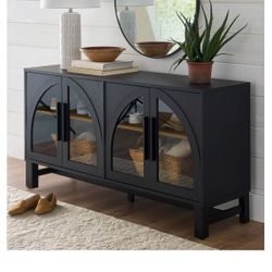 Better Homes & Gardens Juliet Arc TV Stand for TVs up to 65”, Black Wood Finish