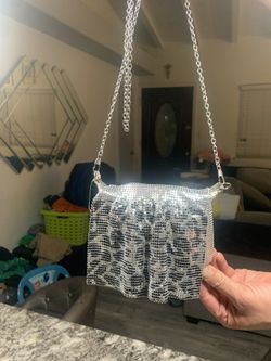 NWT Metal Mesh Leopard Purse 5” x 6”