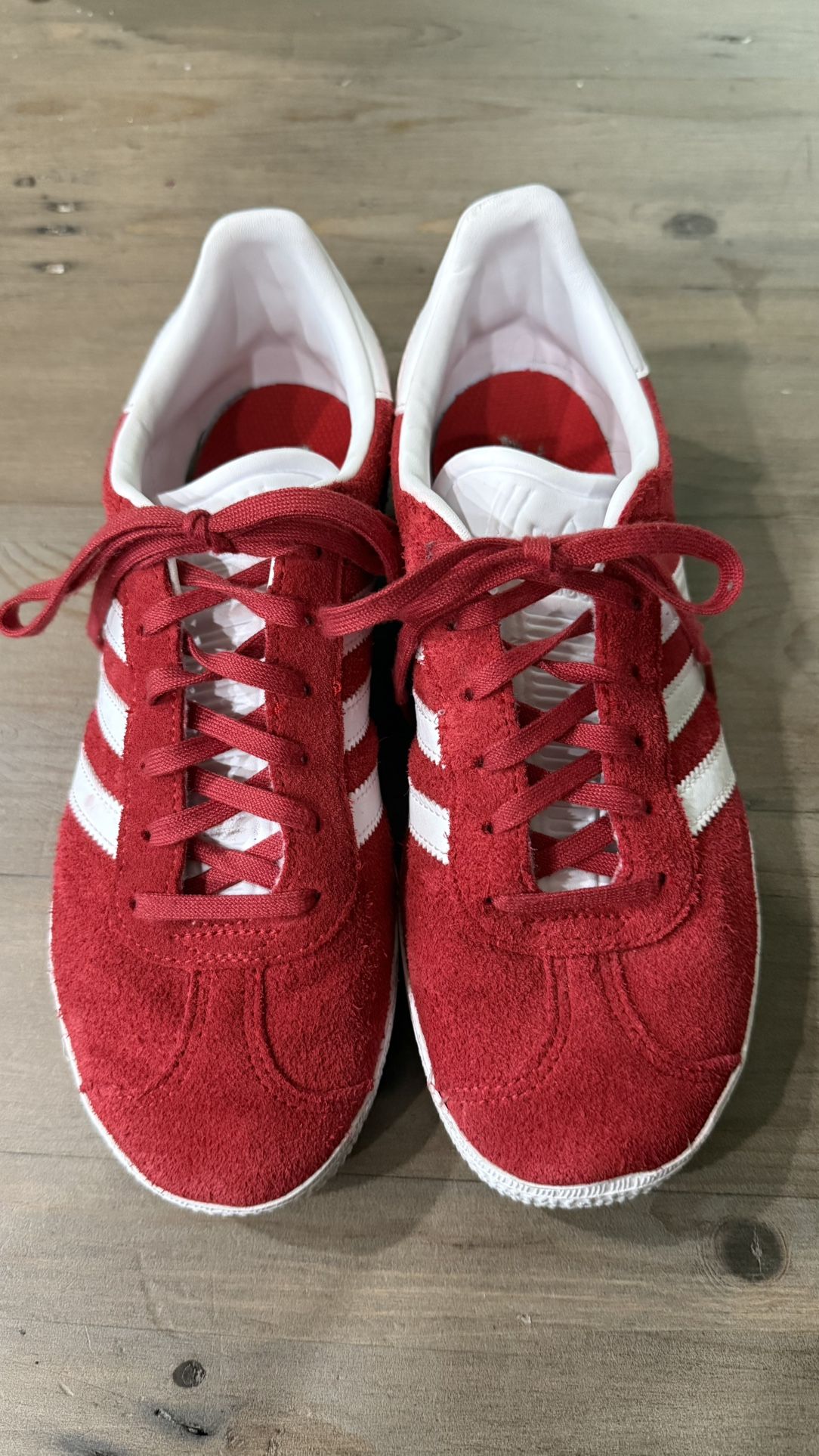 Ladies Red Adidas Gazelle sneakers - like new - worn once. The tag says US 5 but they fit like a 7.5.