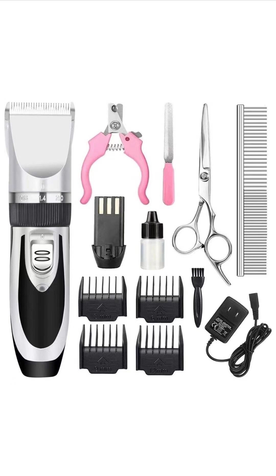 Dog Grooming Clippers, Professional Pet Grooming Kit Rechargeable Pet Shaver Cordless Silent Dog Hair Trimmer with 4 Comb Attachments & Extra Tools fo