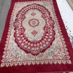 Large Traditional Area Rug 6.5x10 ft – Red Floral Pattern, Vintage Style