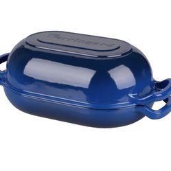 Cast Iron Sourdough Bread Oven, Dutch Oven, Loaf Cast Iron Bread Pan for Homemade Bread Baking, Meatloaf Pan with Lid, 5QT, Blue