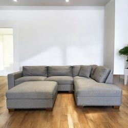 Thomasville Artesia Fabric Sectional with Ottoman, Gray