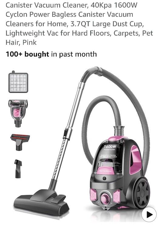 Canister Vacuum Cleaner, 40Kpa 1600W Cyclon Power Bagless Canister