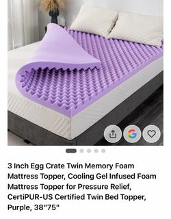 3 Inch Egg Crate Twin Memory Foam Mattress Topper, Cooling Gel Infused Foam Mattress Topper